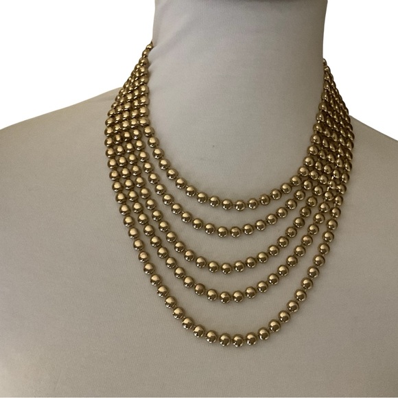 Gold Toned Five Row Layered Beaded Fashion Necklace - Picture 11 of 14